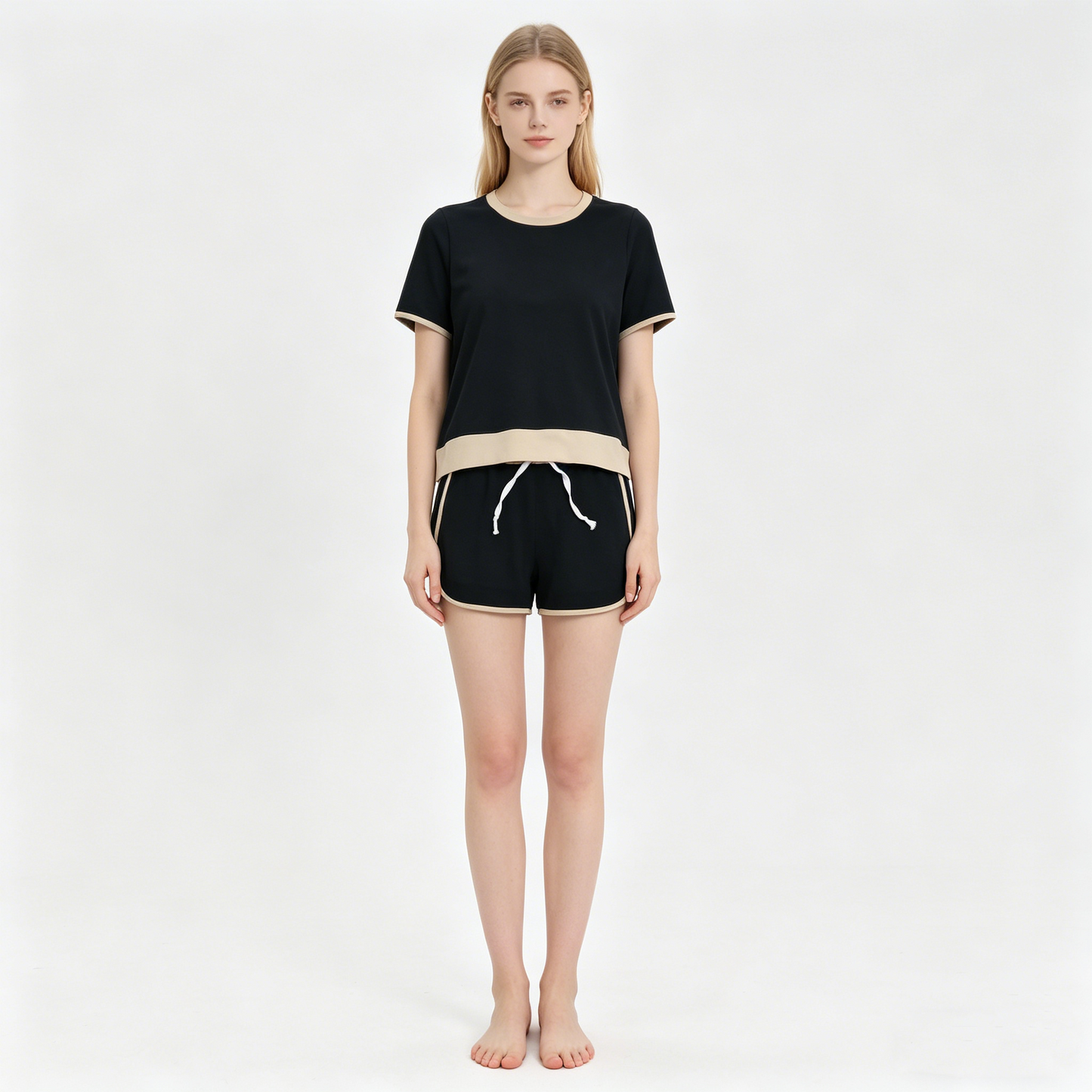 Adult Women Black Short Sleeve Shirt Top Skirt Shorts Clothes Set