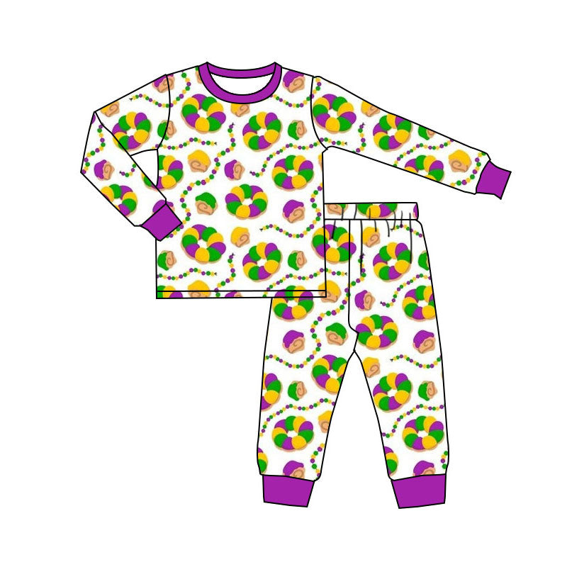 Preorder(moq 5) Baby Boys Mardigras Long Sleeve Donuts Plaid Top Pants Pajamas Sets