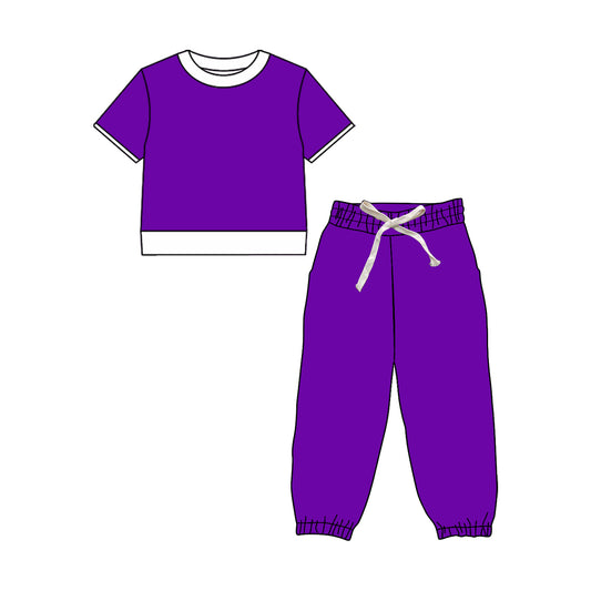 Preorder (moq 5)Baby Girls Purple Short Sleeve Shirts Top Jogger Pant Clothes Sets