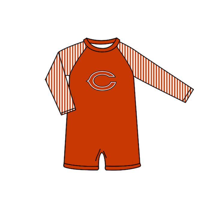 Preorder moq 5 Baby Boys Orange Stripe Short Sleeve C Team Swimsuits