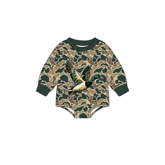 Preorder (moq 5)Baby Boys Green Ducks Camo Hunting Long Sleeve Rompers