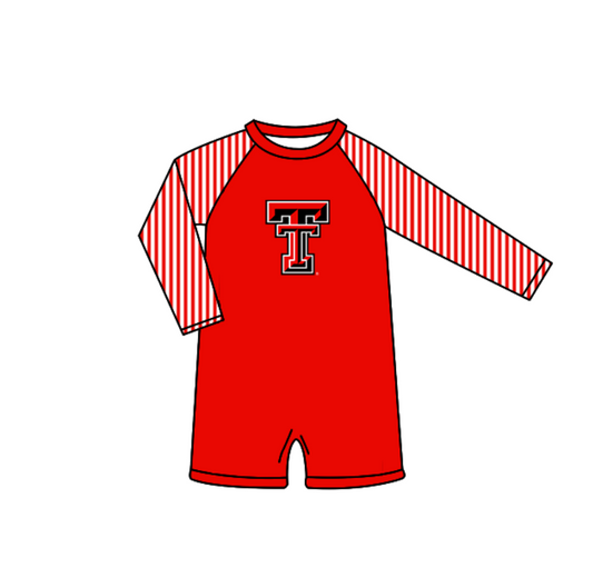 Preorder moq 5 Baby Boys Red Stripe Long Sleeve TT Team Swimsuits