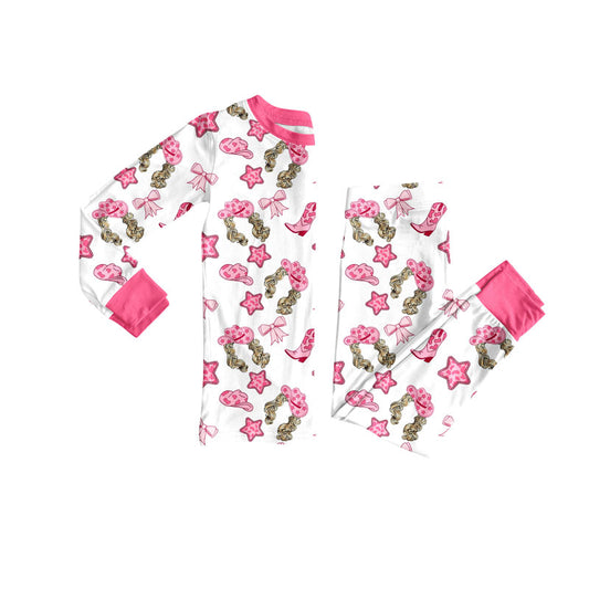Preorder(moq 5) Baby Girls Stars Hats Boots Top Pants Western Pajamas Sets