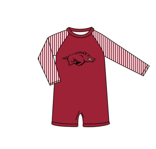 Preorder moq 5 Baby Boys Stripe Long Sleeve Red Bulls Team Swimsuits