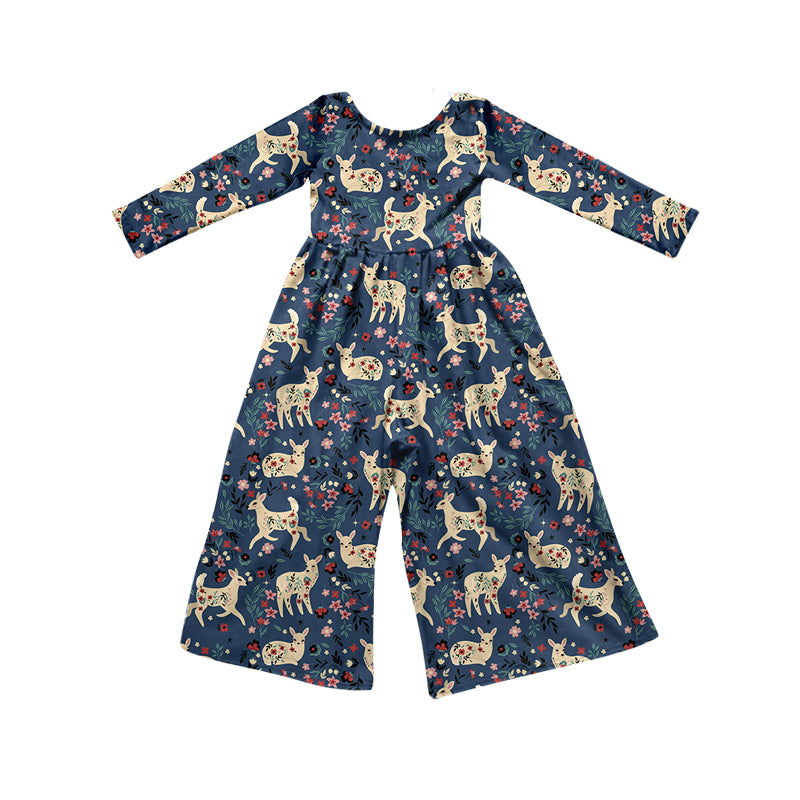 Preorder (moq 5)Baby Girls Flowers Deer Hunting Flare Pant Jumpsuits