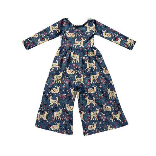 Preorder (moq 5)Baby Girls Flowers Deer Hunting Flare Pant Jumpsuits