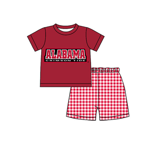 Preorder moq 5 Baby Boys Red Short Sleeve Alabama Top Checked Shorts Team Clothes Set