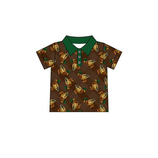 Preorder (moq 5)Baby Boys Brown Checked Ducks Hunting Button Polo Shirts Top