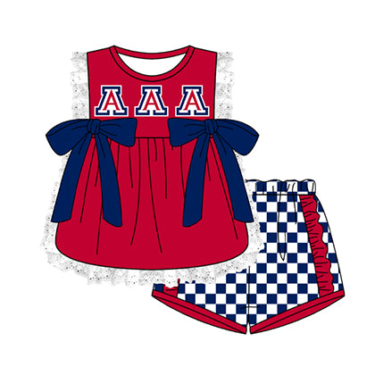 Preorder moq 5 Baby Girls Sleeveless A Lace Tunic Checked Short Team Clothes Sets