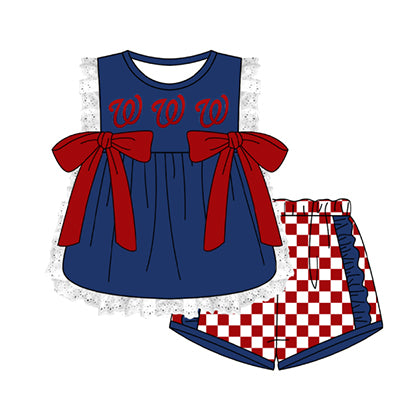 Preorder moq 5 Baby Girls Sleeveless W Lace Tunic Checked Short Team Clothes Sets