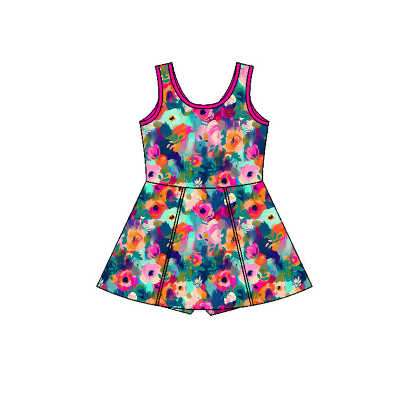 Preorder(moq 5) Baby Girls Colorful Floral Shorts Knee Length Dresses