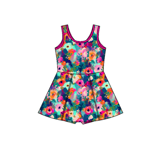 Preorder(moq 5) Baby Girls Colorful Floral Shorts Knee Length Dresses