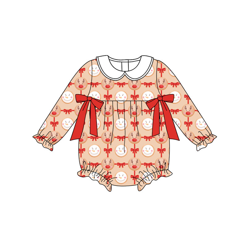 Preorder(moq 5)Baby Infant Christmas Reindeer Bows Long Sleeve Rompers