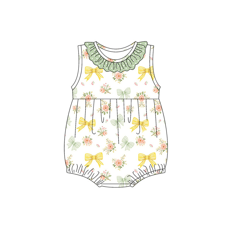 Preorder(moq 5)Baby Infant Girls Sleeveless Flowers Bows Summer Rompers
