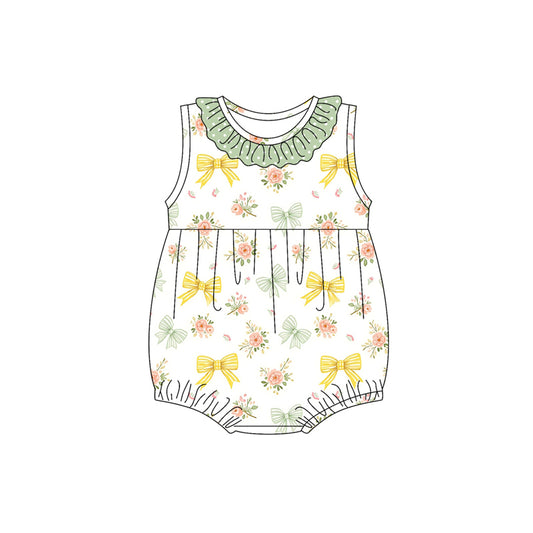 Preorder(moq 5)Baby Infant Girls Sleeveless Flowers Bows Summer Rompers