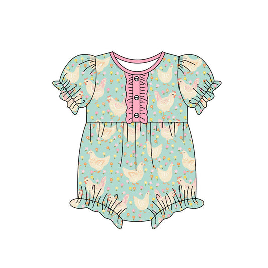 Preorder(moq 8)Baby Girls Flowers Chicks Farm Button Ruffle Rompers