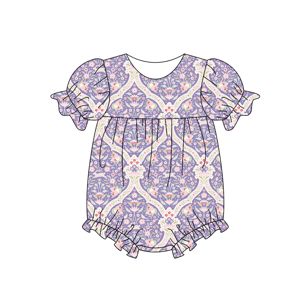 Preorder (moq 5)Baby Girls Flowers Checked Ruffle Rompers