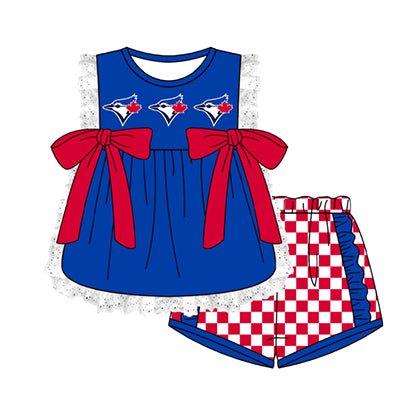 Preorder moq 5 Baby Girls Sleeveless Eagles Lace Tunic Checked Short Team Clothes Sets