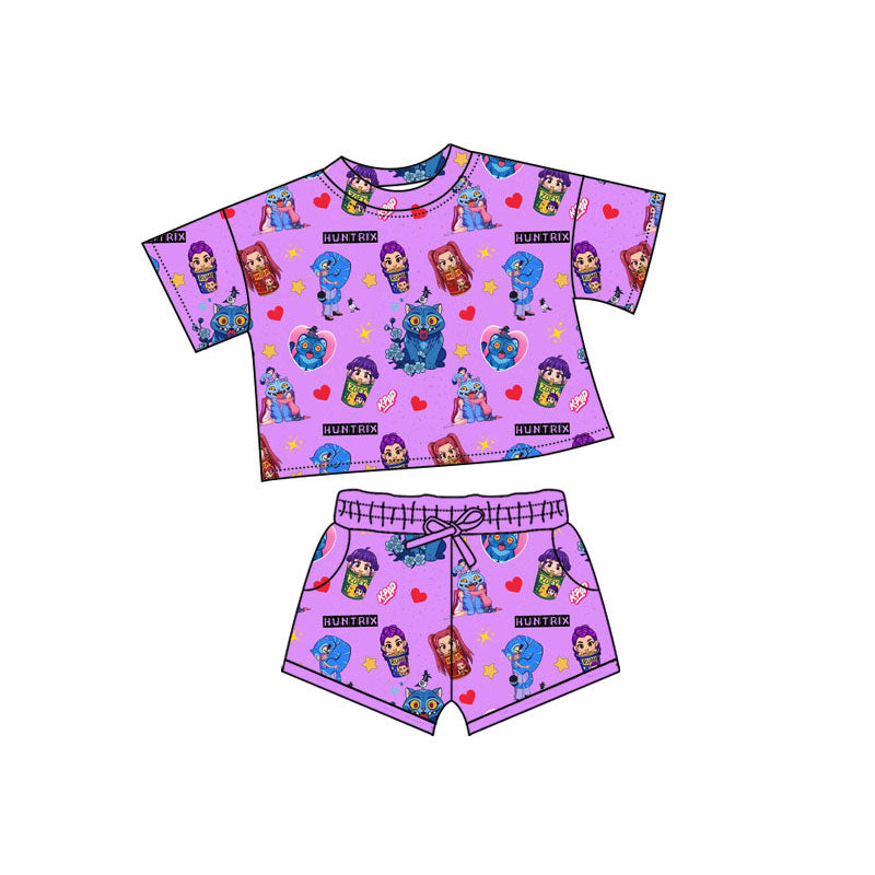 Preorder(moq 5) Baby Girls Cartoon Girls Hearts Top Pockets Shorts Clothes Sets
