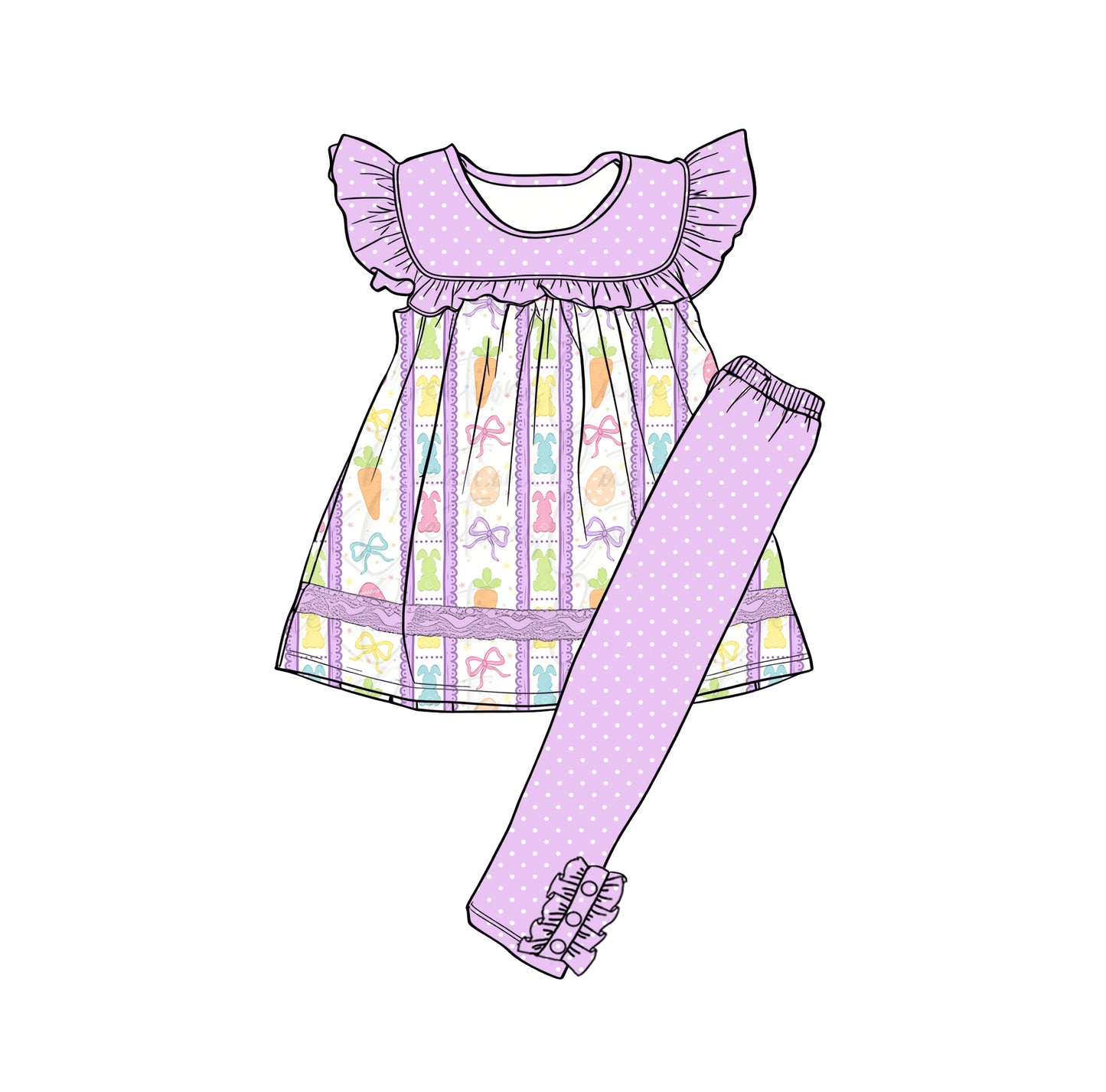 Preorder (moq 5)Baby Girls Egg Bows Rabbits Tunic Polka Dots Leggings Easter Clothes Sets