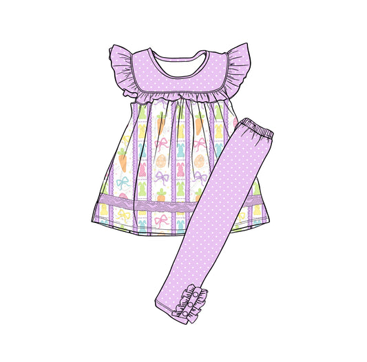 Preorder (moq 5)Baby Girls Egg Bows Rabbits Tunic Polka Dots Leggings Easter Clothes Sets
