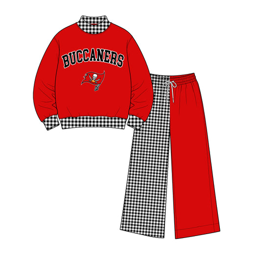 Preorder (moq 5)Baby Girls Red Buccaners Top Flare Pant Team Clothes Set