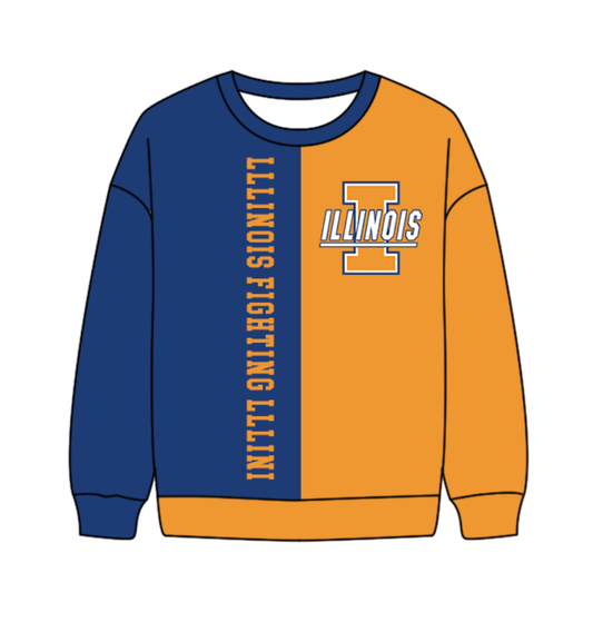 Preorder(moq 8)Baby Boys Blue Orange Sleeve ILLINOIS Team Tee Shirts Top
