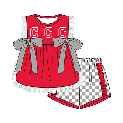 Preorder moq 5 Baby Girls Sleeveless C Lace Tunic Checked Short Team Clothes Sets