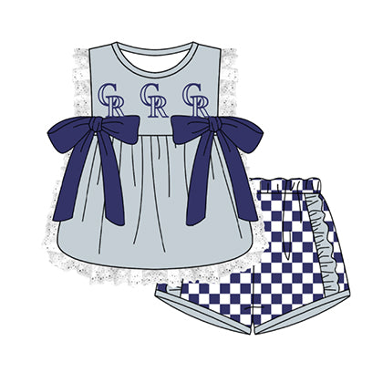 Preorder moq 5 Baby Girls Sleeveless CR Lace Tunic Checked Short Team Clothes Sets