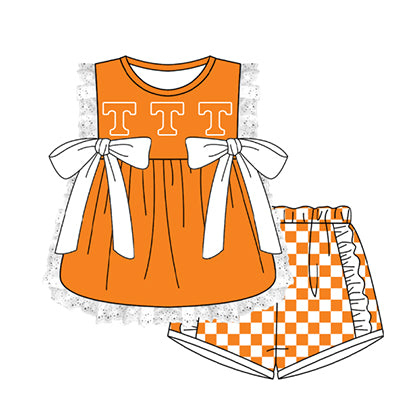 Preorder moq 5 Baby Girls Sleeveless T Lace Tunic Checked Short Team Clothes Sets