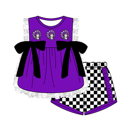 Preorder moq 5 Baby Girls Sleeveless Lace Tunic Checked Short Team Clothes Sets