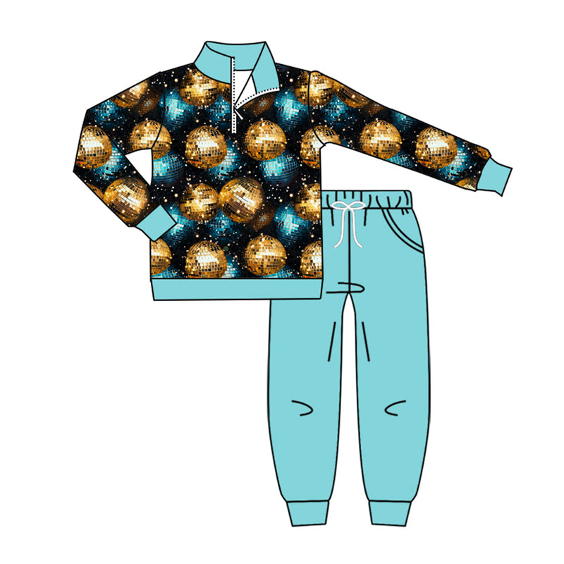 Preorder (moq 5)Baby Boys Gold Balls Happy New Year Zipper Pullover Pockets Jogger Clothes Sets