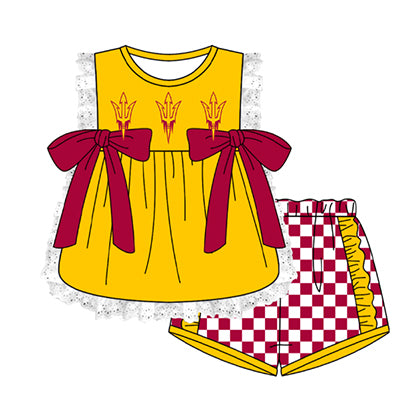 Preorder moq 5 Baby Girls Sleeveless Anchors Lace Tunic Checked Short Team Clothes Sets