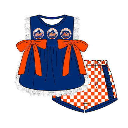 Preorder moq 5 Baby Girls Sleeveless Mets Lace Tunic Checked Short Team Clothes Sets