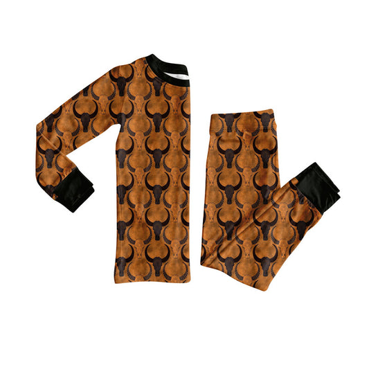 Preorder(moq 8)Baby Boys Bull Skulls Plaid Top Pant Western Pajamas Sets