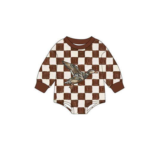 Preorder (moq 5)Baby Boys Brown Checked Ducks Hunting Long Sleeve Rompers