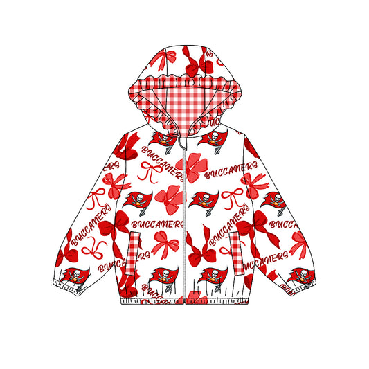 Preorder (moq 5)Baby Girls Bows Buccaners Pockets Zipper Team Hoodie Jackets Top