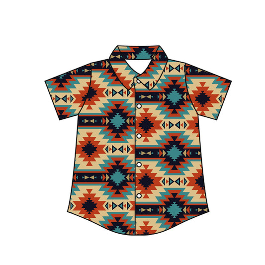 Preorder moq 10 Baby Boys Short Sleeves Colorful Aztec Button Shirts Top