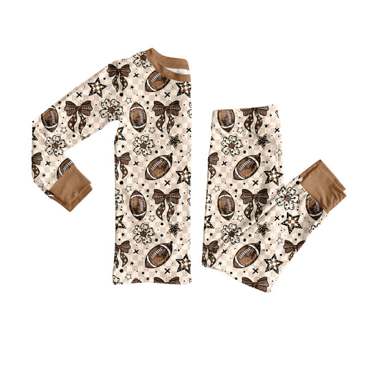 Baby Girls Footballs Flowers Plaid Top Pants Team Pajamas Set Preorder