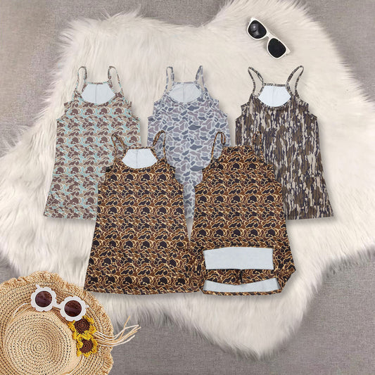 Sibling Adult Women Strap Western Camo Pockets Yoga Active Shorts Dresses