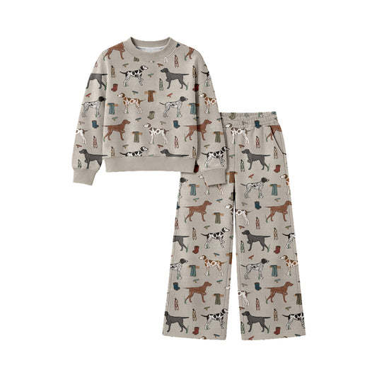 Preorder (moq 5)Baby Girls Dogs Ducks Shirt Pockets Flare Pant Hunting Clothes Sets