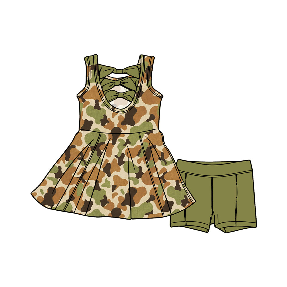 Preorder moq 5 Baby Girls Sleeveless Southern Green Camo Tunic Shorts Clothes Set