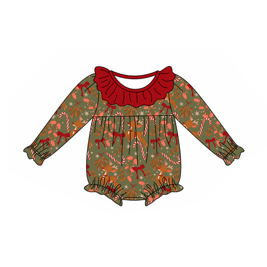 Preorder (moq 5)Baby Girls Long Sleeves Deer Bows Ruffle Rompers