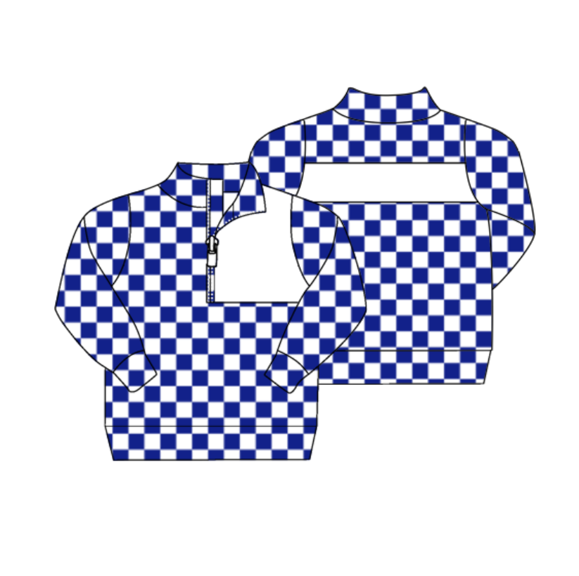 preorder(moq 5) Baby Boys Blue Checked Zipper (Custom Pattern) Team Pullover Jackets Tops