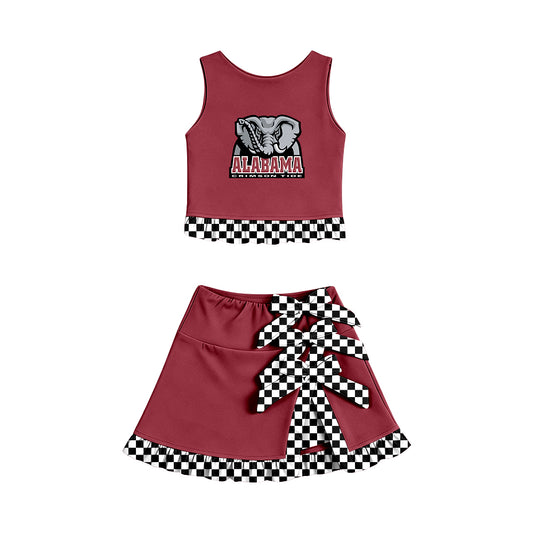 Preorder (moq 5) Baby Girls Alabama Vest Bows Skirt Short Team Clothes Set