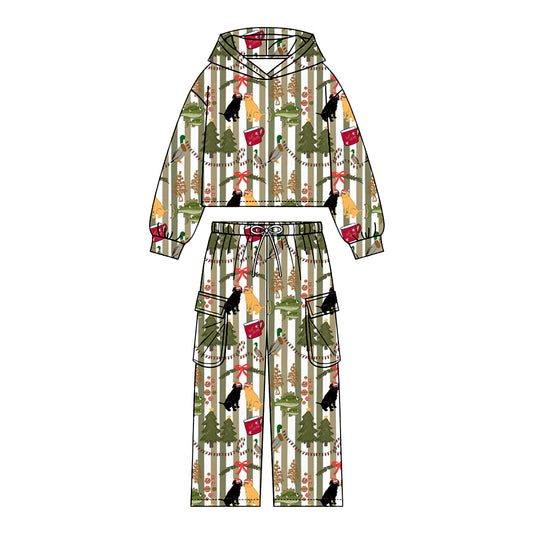 Preorder (moq 5)Baby Boys Trees Dogs Ducks Hoodie Pockets Pants Christmas Hunting Clothes Sets