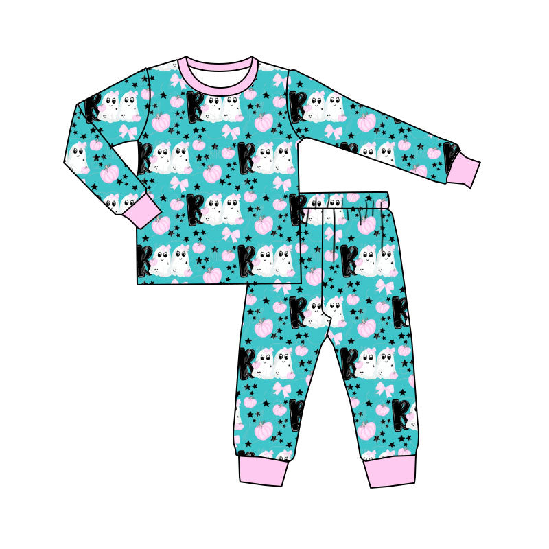 Preorder (moq 5)Baby Girls Ghosts BOO Stars Top Pants Halloween Pajamas Sets