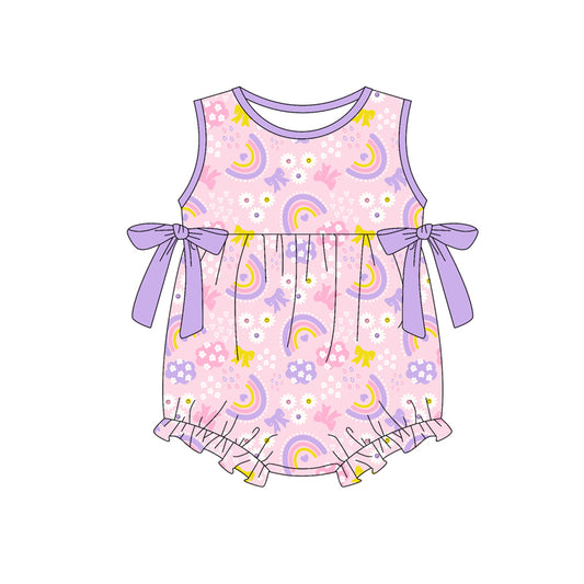 Preorder (moq 5)Baby Girls Sleeveless Flowers Rainbows Bows Ruffle Rompers