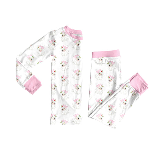 Preorder (moq 5)Baby Girls Long Sleeves Pink Santa Plaid Top Pants Pajamas Set