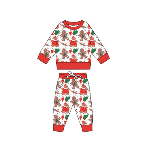 Preorder (moq 5)Baby Boys Long Sleeves Red Gingerbread Top Pockets Pant Pajamas Set